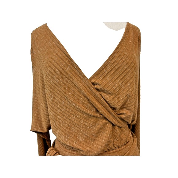 NWT We the Free East Coast Top Ribbed Spice Surplice V-Neck Waist Tie SZ XS - Picture 7 of 16